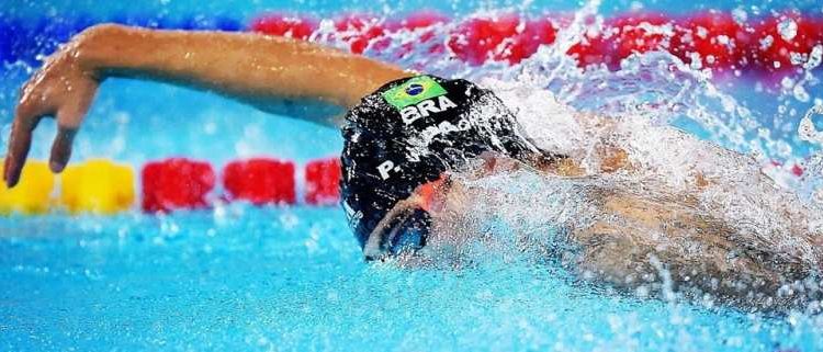 Briga Brasil x Polônia na final dos 100m livre da Universíades