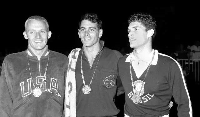 Nota de falecimento: Lance Larson campeão olímpico pódio com Manoel dos Santos Roma 1960